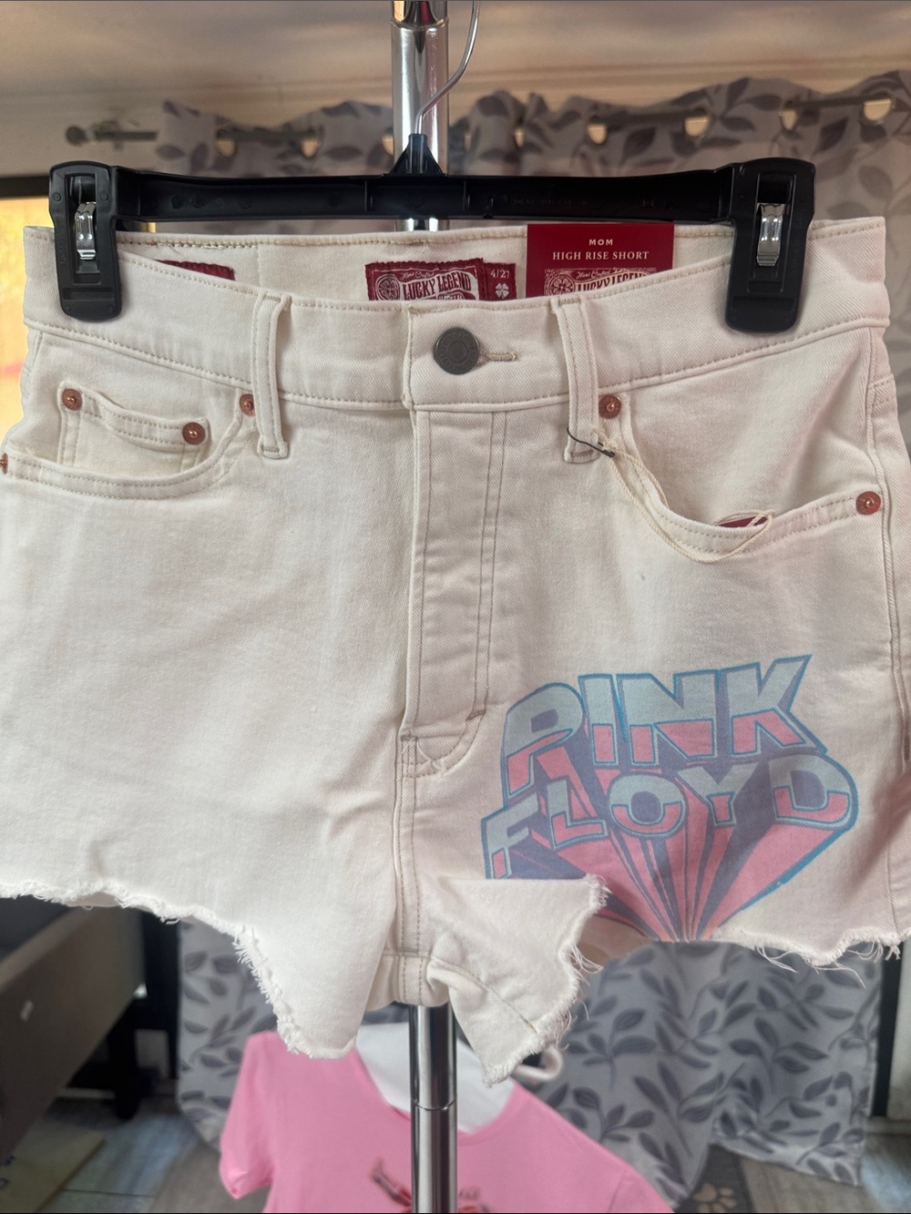 Lucky Legend White High-Rise Jean Shorts with Pink Floyd Graphic